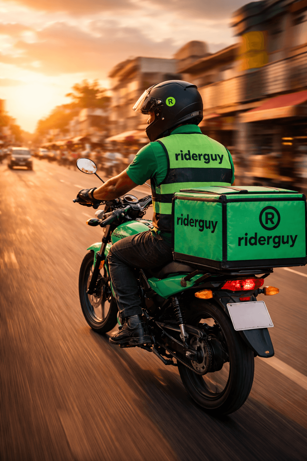 RiderGuy rider delivering at sunset in Accra